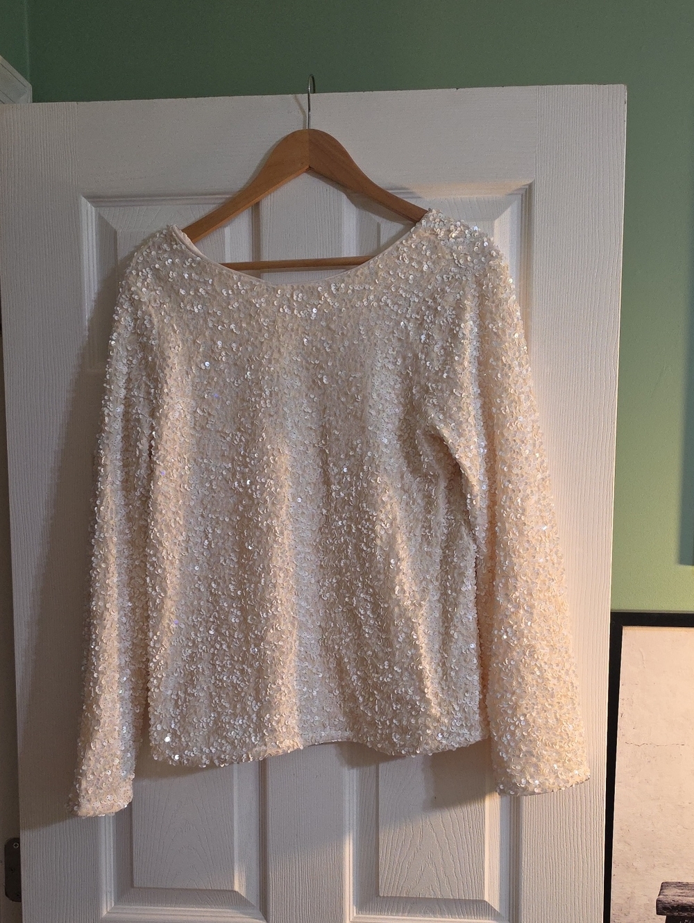 H&M Cream Sequin Long-Sleeve Top